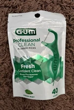 GUM Professional Clean Flossers, Fresh Mint, On-The-Go, 40 PCS
