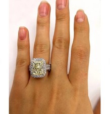Estate  Canary  7.11 TCW Fancy Yellow Radiant Cut Citrine  Halo Pave CZ Ring