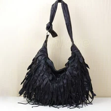 Genuine Leather Desinger Tassel Handbag Women's Black Tote Shoulder Bag