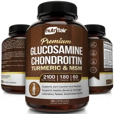 NutriFlair Glucosamine Chondroitin Turmeric MSM Boswellia Supplement, 180 Capsul