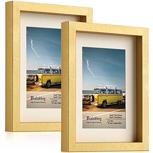 4x6 Photo Frame Set of 2 with Gold Mat for 6x8 or 4x6 Pictures