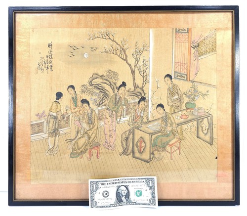 Antique Chinese Watercolor Painting on Silk 7 Beautiful Women in Artful Pursuits - Picture 2 of 6