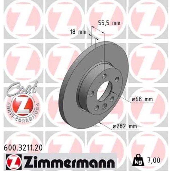 Zimmermann 2X Bremsscheibe Vorne Ø282 Mm Voll FüR VW Transporter IV Bus 70XB-image