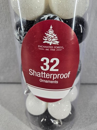 Enchanted Forest Shatterproof ornaments, Set 32, Black & White w/glitter - Picture 5 of 5