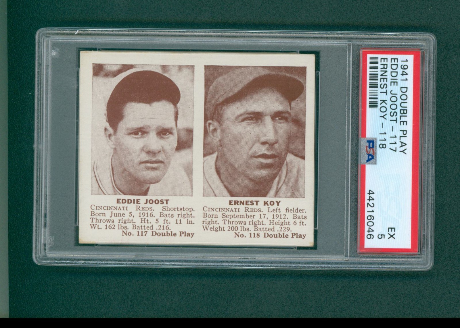 Eddie Joost, Ernest Koy Baseball Cards 1941 Double Play trading card — raw and PSA graded price guide