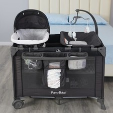 Black Pamo Babe Unisex Nursery Center Play-yard with Bassinet and Changing Table