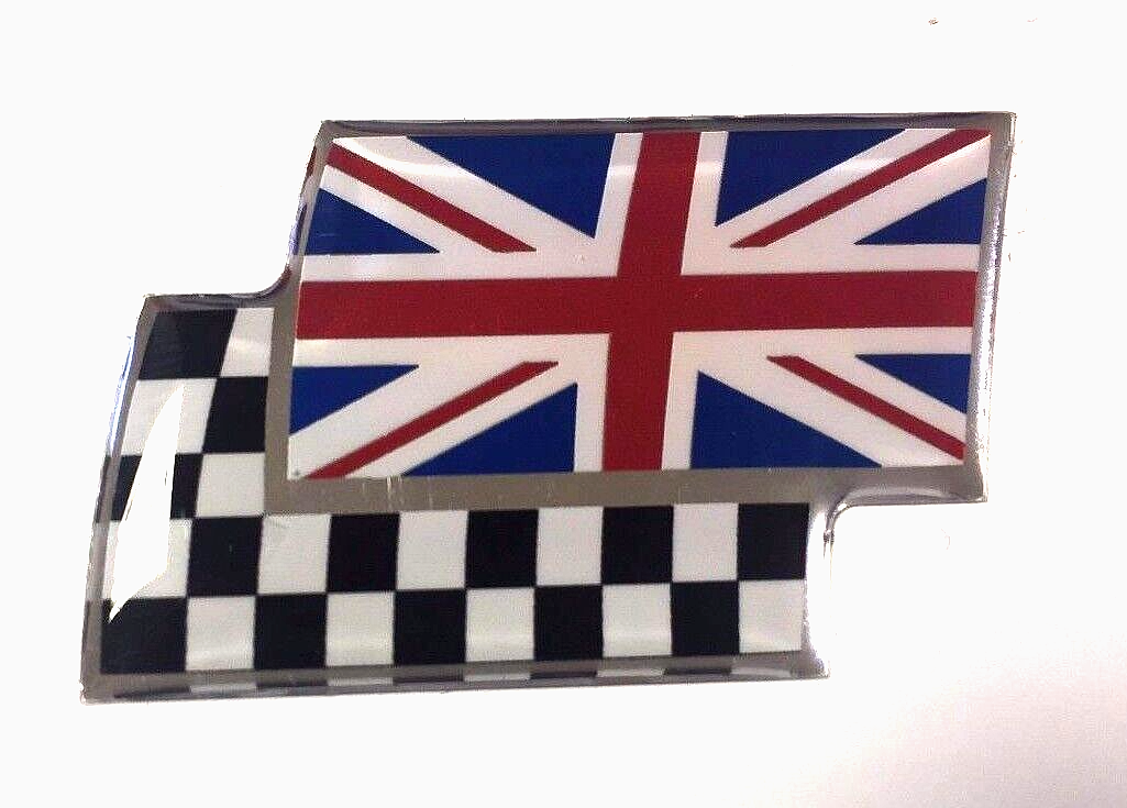 UNION JACK/CHEQUERED FLAG Sticker/Decal - RED WHITE BLUE HIGH