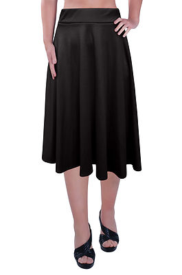 Womens Skirts Elastic Waist, Knee Length Plain Skater Flared Skirt