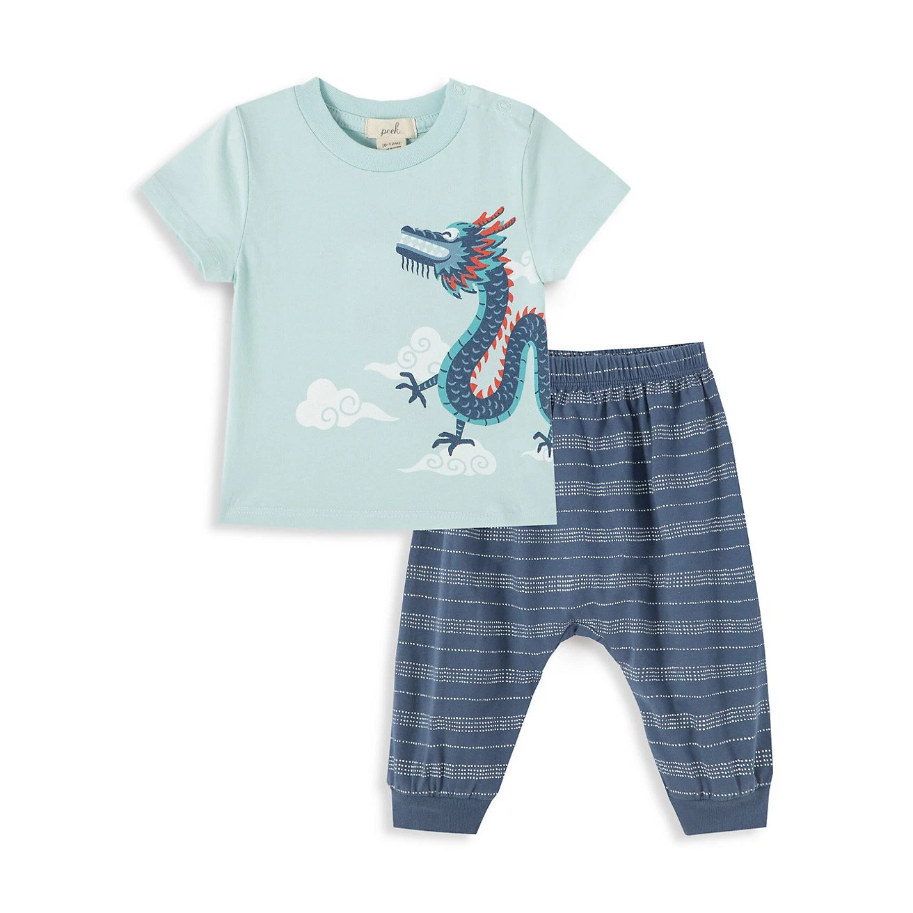 NEW Peek Baby Andre Dragon Light Dark Blue T-Shirt Jogger Set Striped Dotted