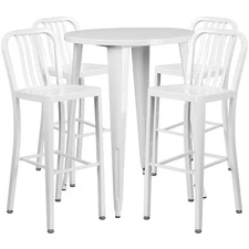 30'' Round White Metal Indoor-Outdoor Restaurant Bar Table Set with 4  Barstools