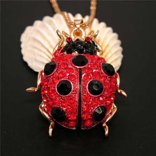 New Red Rhinestone Lovely Ladybug Beetle Pendant Fashion Women Chain Necklace - Picture 2 of 3
