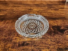 Vintage Clear Glass Cut Glass Ashtray Round Crystal