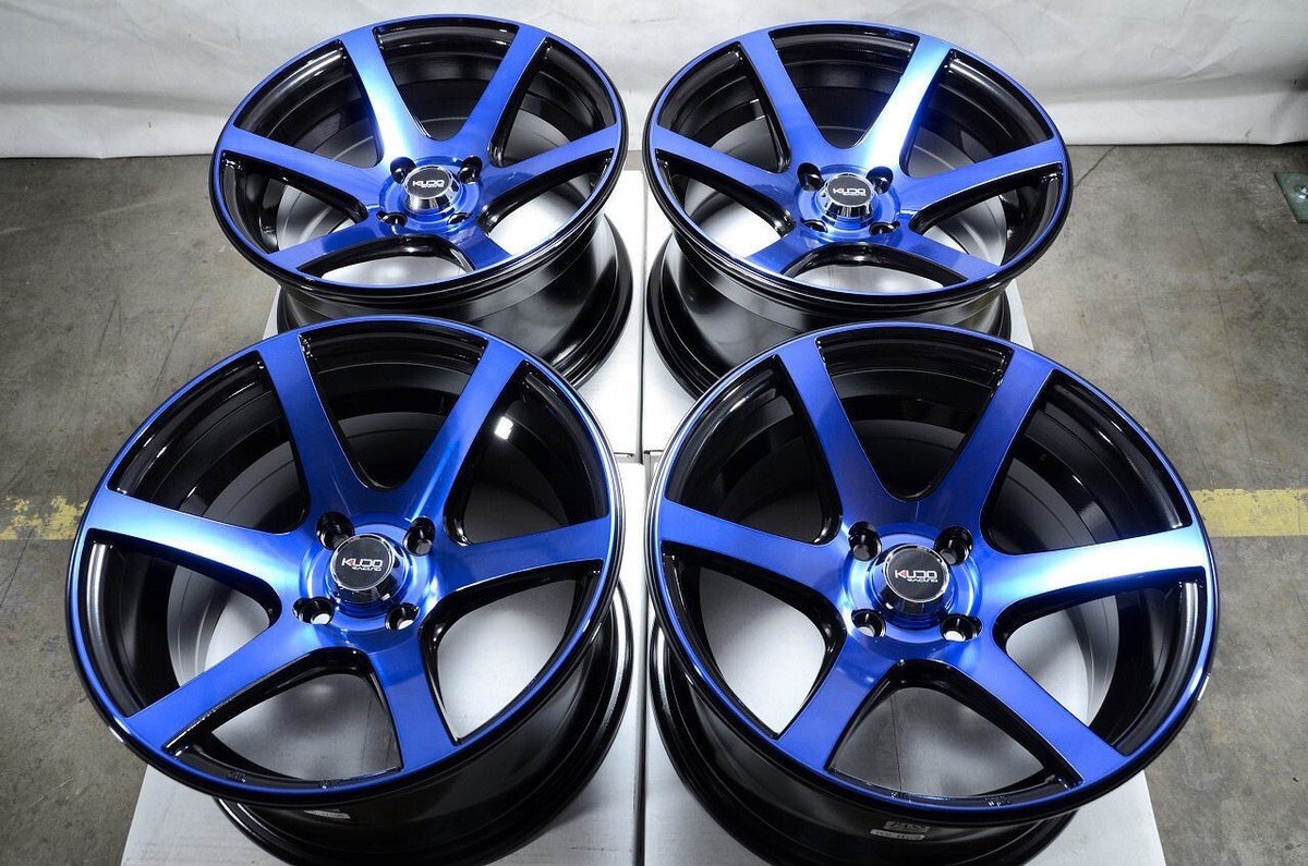 Kudo Racing Mystery 15x8 4x100 +15mm Black w/Blue Face Concave