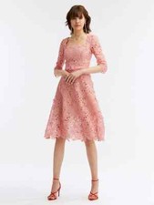 $3490 NEW Oscar de la Renta FLORAL GUIPURE LACE Nude ORGANZA MIDI DRESS Pink 2