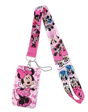 Minnie Mouse Cartoon Character Themed Pink Lanyard With ID Holder Keychain