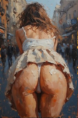 Einzigartiges atemberaubendes Frau blinkendes Höschen Leinwand Original 16''x24'' Akt Kunstdruck