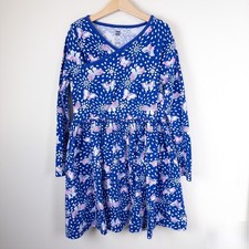 Tea Collection Dress Girls 12 Blue Butterfly Floral Long Sleeve Wrap Neck Cotton