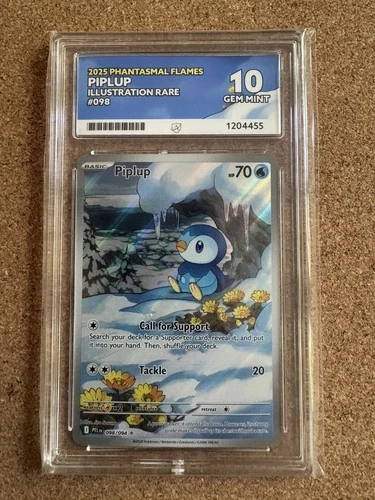 Ace Grading 10 Piplup 098/094 Phantasmal Flames Illustration Rare Holo 2025