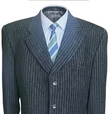 Bachrach Blazer Mens 46R Black Pinstripe Wool Blend 3-Button Sport Coat Jacket