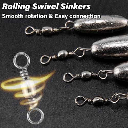 10 Pack in-line Trolling Sinkers with Swivel Torpedo Weight 1/16oz-10 Pack - Picture 6 of 7