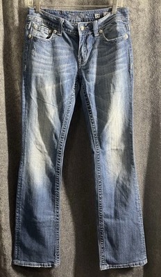 Miss Me Jeans size 29 x 34 Boot Cut Rhinestone Embellished Western Thick Stitch