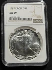 1987 $1 American Silver Eagle NGC MS69 Brown Label!!!!!!