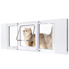 Cat Door for Window, Quick Damage-Free Install, 24"-28" Width Adjustable, All Al