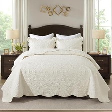 Queen Quilt Bedding Set - Microfiber Quilt Sets for Queen/Full-90"x96" Beige