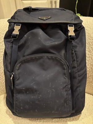 PRADA Large Navy Re-Nylon Saffiano Leather Backpack VELA Dual