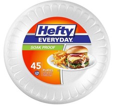 Hefty Everyday 9 Inch Foam Plates, White, 45 Count Pack of 1 