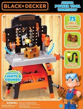Black Decker Junior Ready to Build Workbench Kids Play 53 Tools Sounds Light