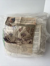 Vintage WonderArt Creative Needlecrafts VIOLETS Afghan Crochet Kit 50"x72" USA
