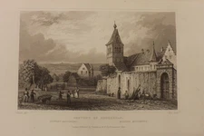 PRINT 1800S B/W CONVENT OF REUCHENAU GERMANY 20CM BY 13CM P853