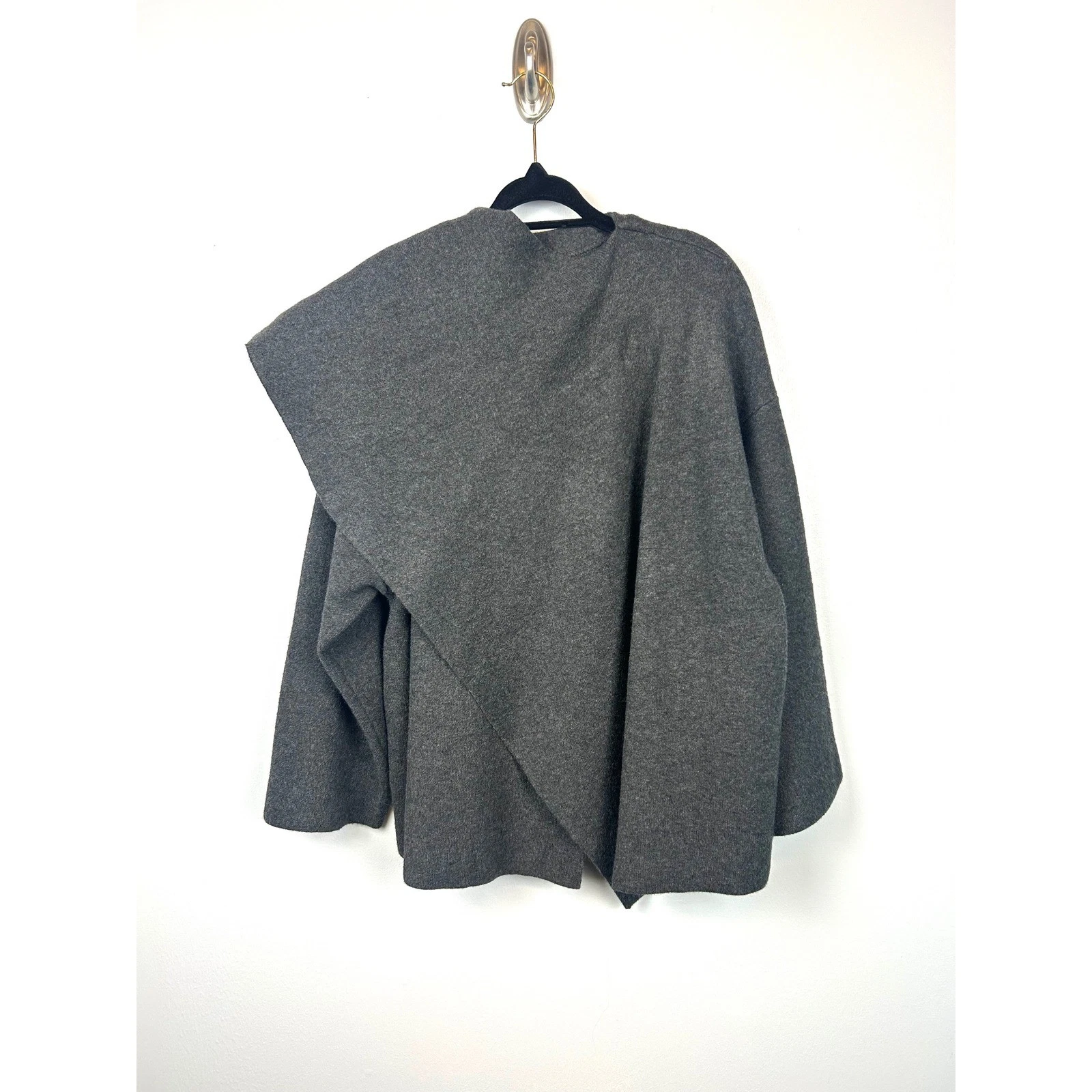 NWT Zara Shawl Collar Knit Cape Asymmetric Gray Cardigan Sweater Small/Medium