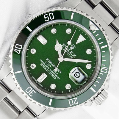 ROLEX SUBMARINER DATE STAINLESS STEEL WATCH - GREEN DIAMOND DIAL CERAMIC INSERT