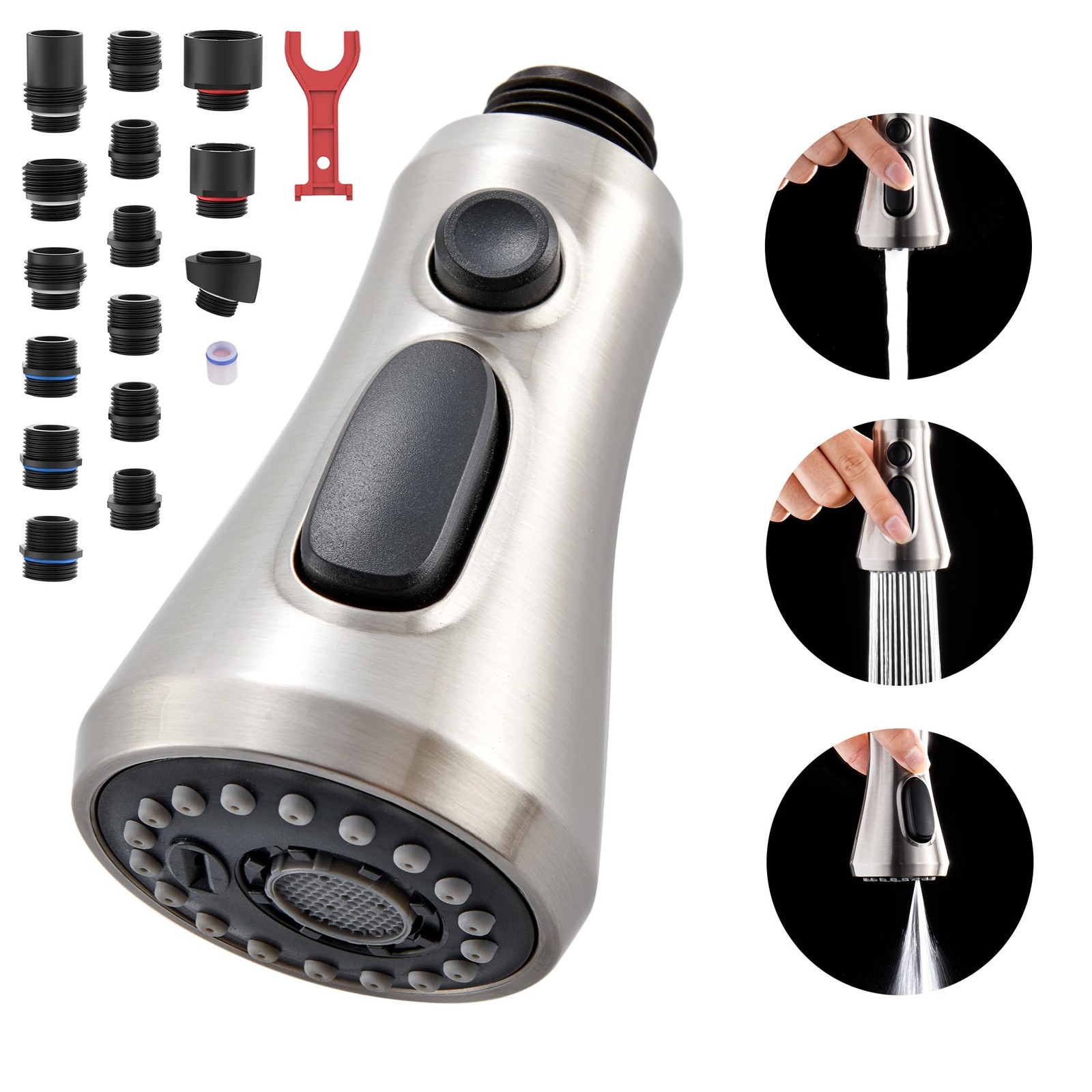 Kitchen Faucet Head Replacement, 3-Function Pull Down Faucet Spray Head with ...