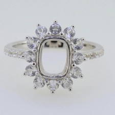 925 Sterling Silver 9x7mm Cushion Semi Mount Ring Starburst Cluster Halo Ring