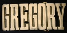 LF20168 NOS VINTAGE 1970s/80s CUT-OUT NAME GREGORY SOLID BRASS BUCKLE