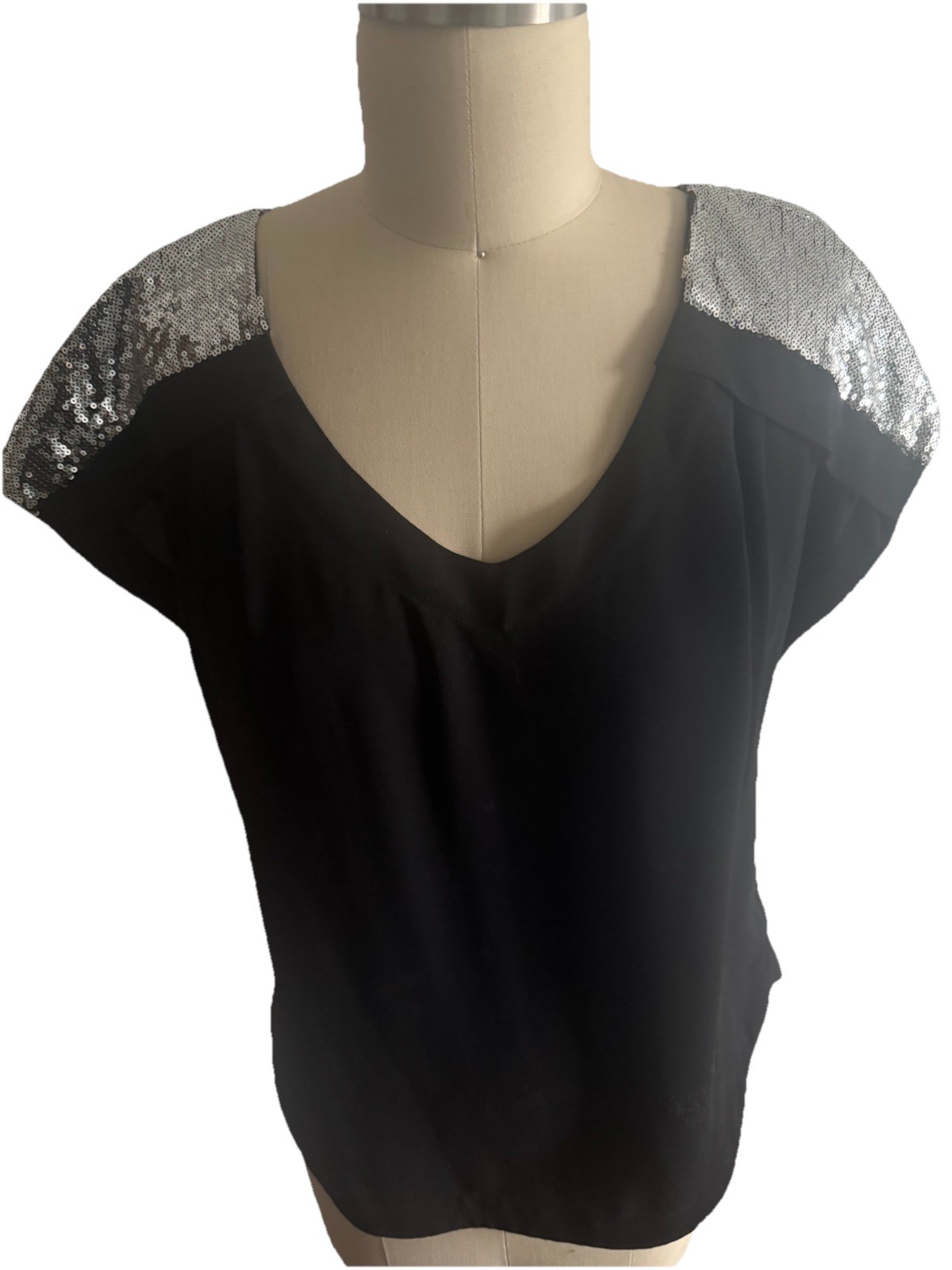 BCBGeneration Blouse Size Large Silver Sequin Sho… - image 1