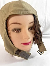 Aviator Hat Cap Strap Back Khaki Canvas Leather Straps Mens Pilot Flight