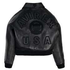 Women Avirex Black Real Bomber American Flight Jacket Cropped Jacket for Ladies