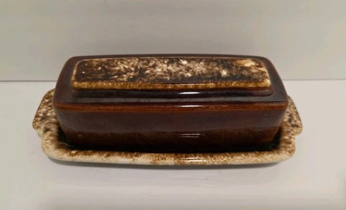 Vintage Hull Pottery Brown Drip Glazed Butter Dish Made in USA Oven Proof