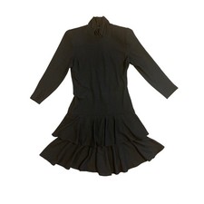 The Kollection Petites Black Wool Turleneck Tiered Dress VTG Saks Fifth Avenue