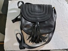 Fossil Black Leather Emi Saddle Crossbody Bag W/Tassel