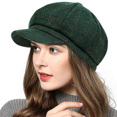 Women Newsboy Hats Gatsby Ivy Cabbie Hat Wool Beret Paperboy Cap Green