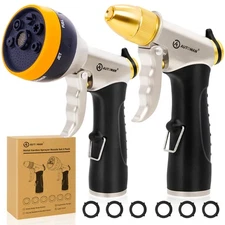 Garden Hose Nozzles - High Pressure 100% Metal Hose Sprayer 2 Pack Heavy Duty G