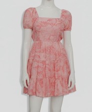 1.state Women's Pink Rose Gauze Floral Puff-Sleeve Fit & Flare Dress Size XL