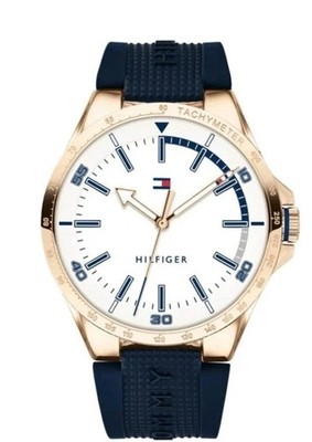 Brand New Tommy Hilfiger Men's White Dial Blue Silicone Band Watch 1791526
