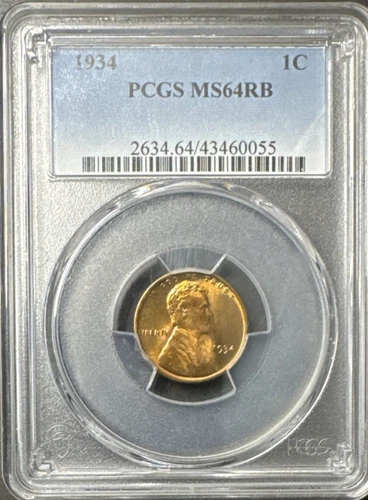 1934 Lincoln Cent, PCGS MS64 RB