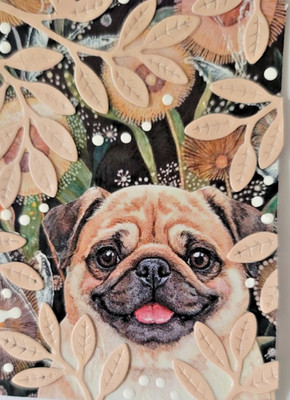 ACEO Pug Dog Collage Mixed Media One of a Kind Original Handmade Whimsical